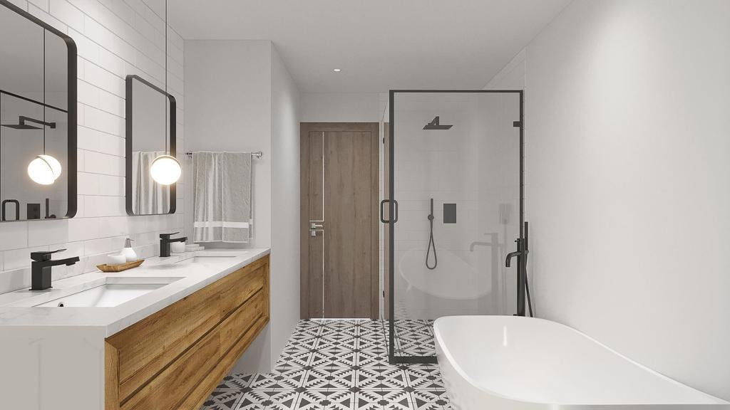 3D design rendering of a planned bathroom by Akraba Remodeling